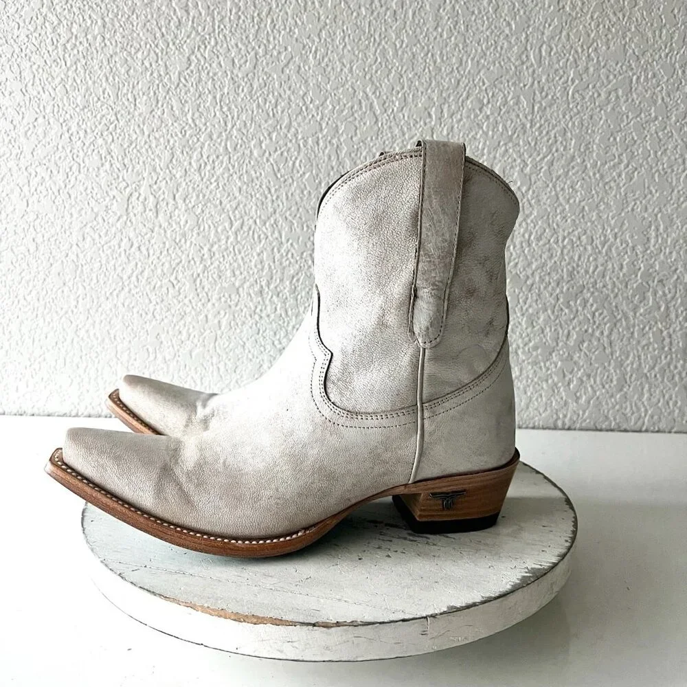 Lane EMMA JANE Womens Cowboy Booties White Western Short Ankle Boots Size 7.5 - Picture 4 of 12